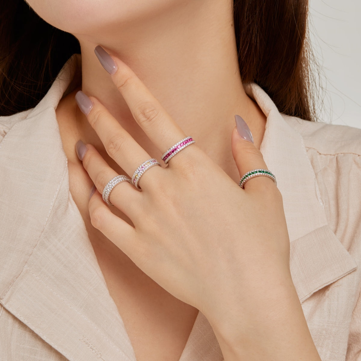 [AuraEcho]Delicate Colorful Round Cut Daily Ring