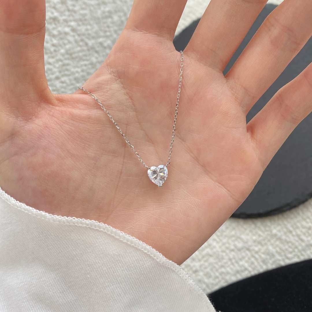 [AuraEcho]Heart Shape Main Stone Pendant Collarbone Necklace