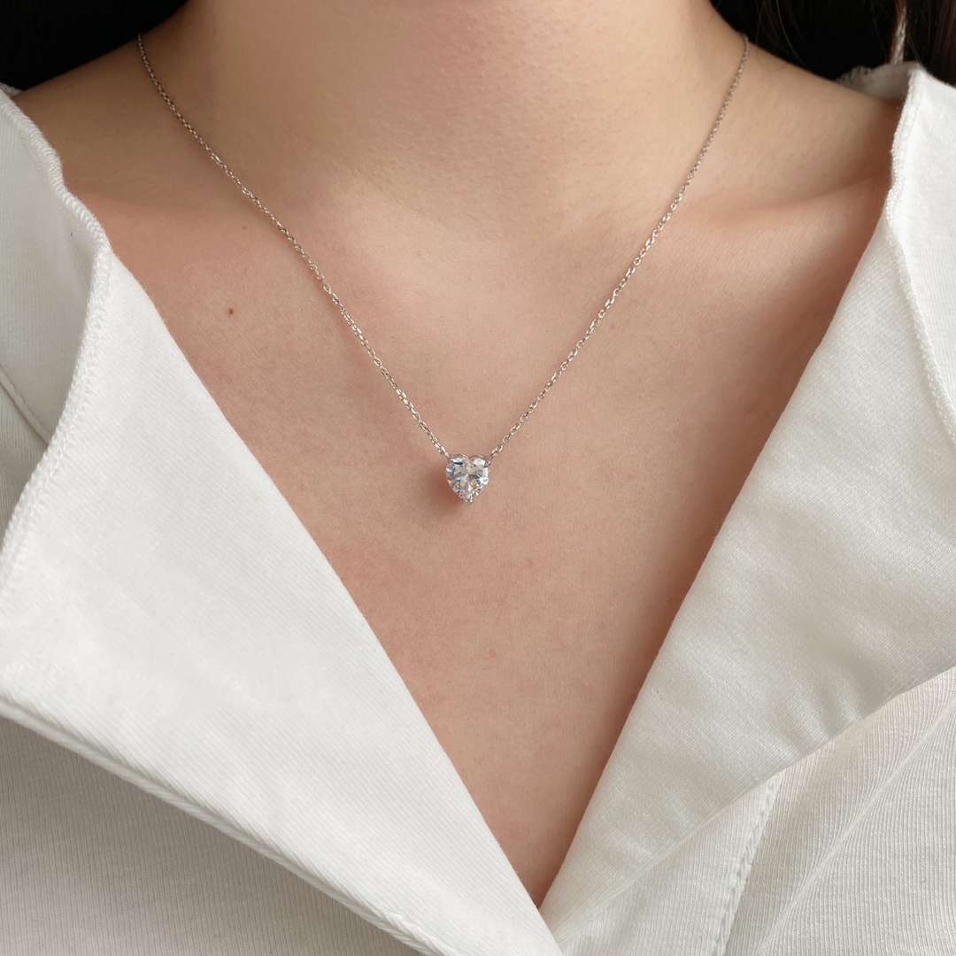 [AuraEcho]Heart Shape Main Stone Pendant Collarbone Necklace