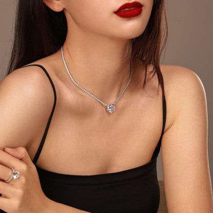 [AuraEcho]8.0 Carat Versatile Colorful Sweet Heart-Shaped Tennis Necklace