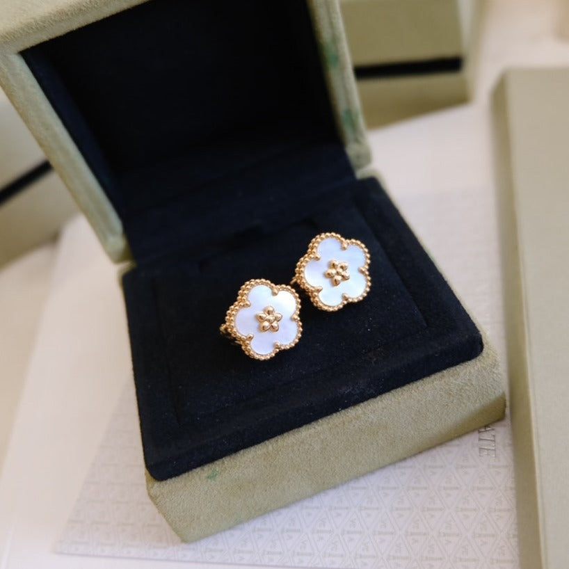 [AuraEcho]LUCKY PINK GOLD WHITE MOP EARRINGS