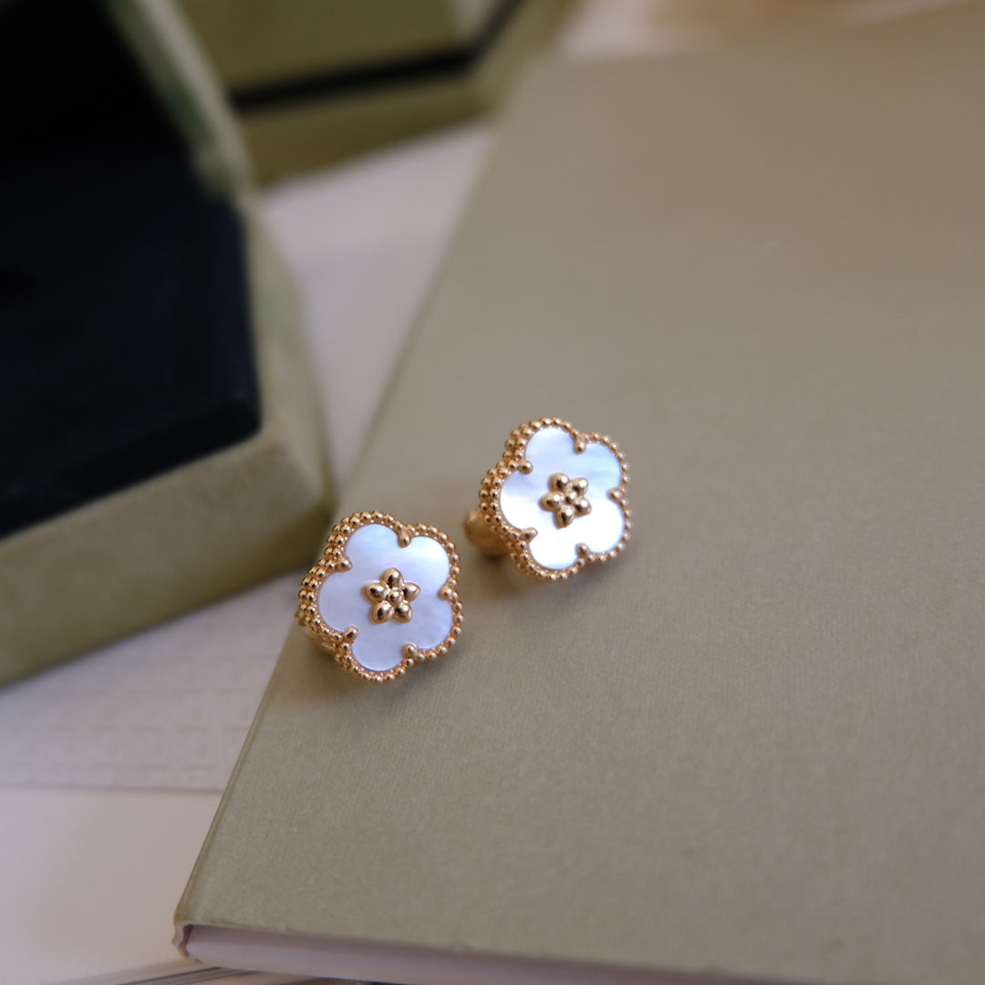 [AuraEcho]LUCKY PINK GOLD WHITE MOP EARRINGS