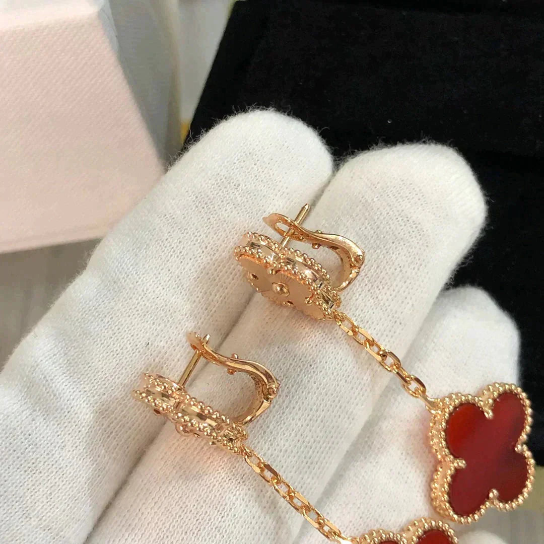 [AuraEcho]CLOVER 2 MOTIF  LASER CARNELIAN EARRINGS