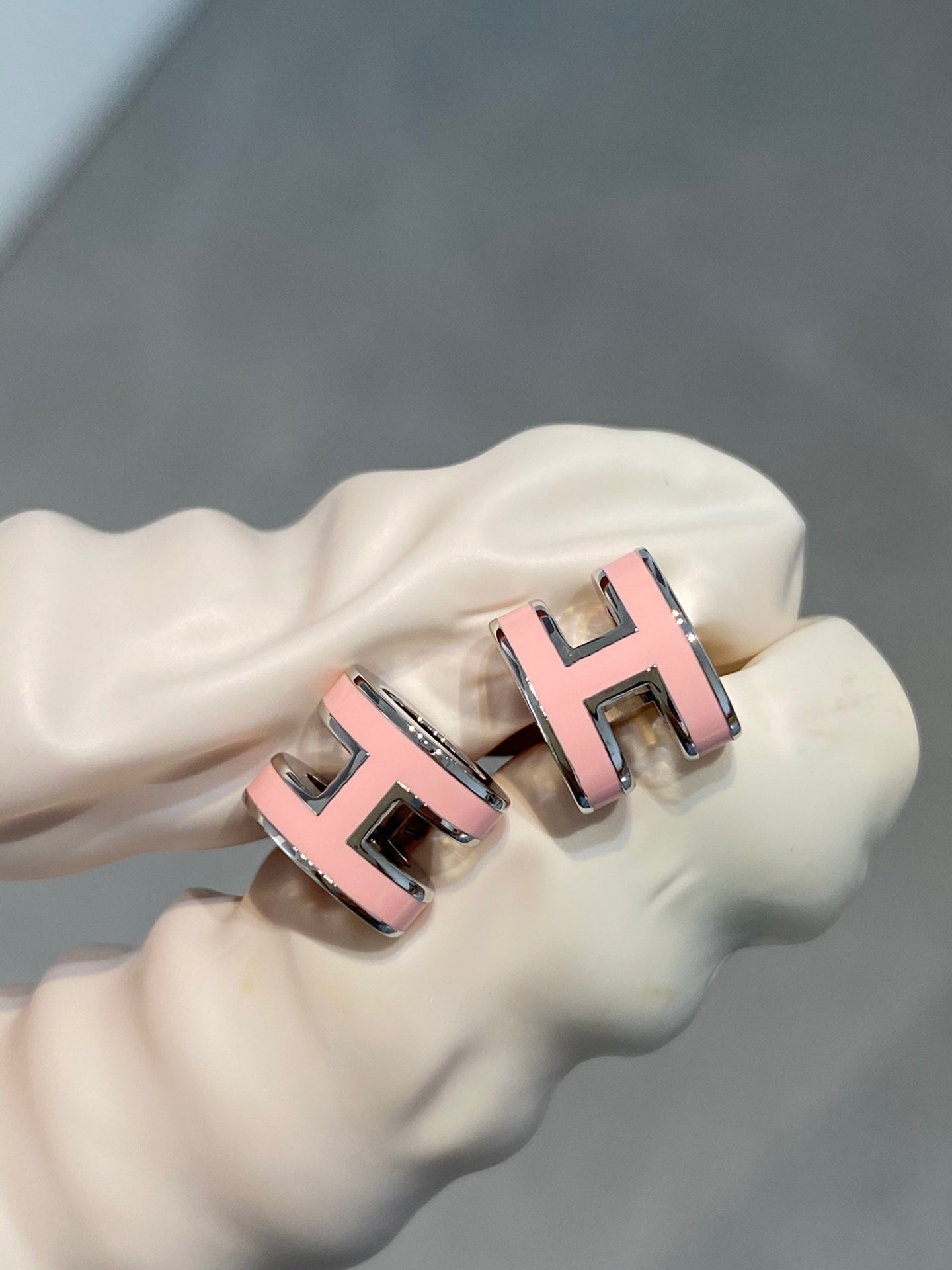 [AuraEcho]MINI POP H SILVER EARRINGS PINK