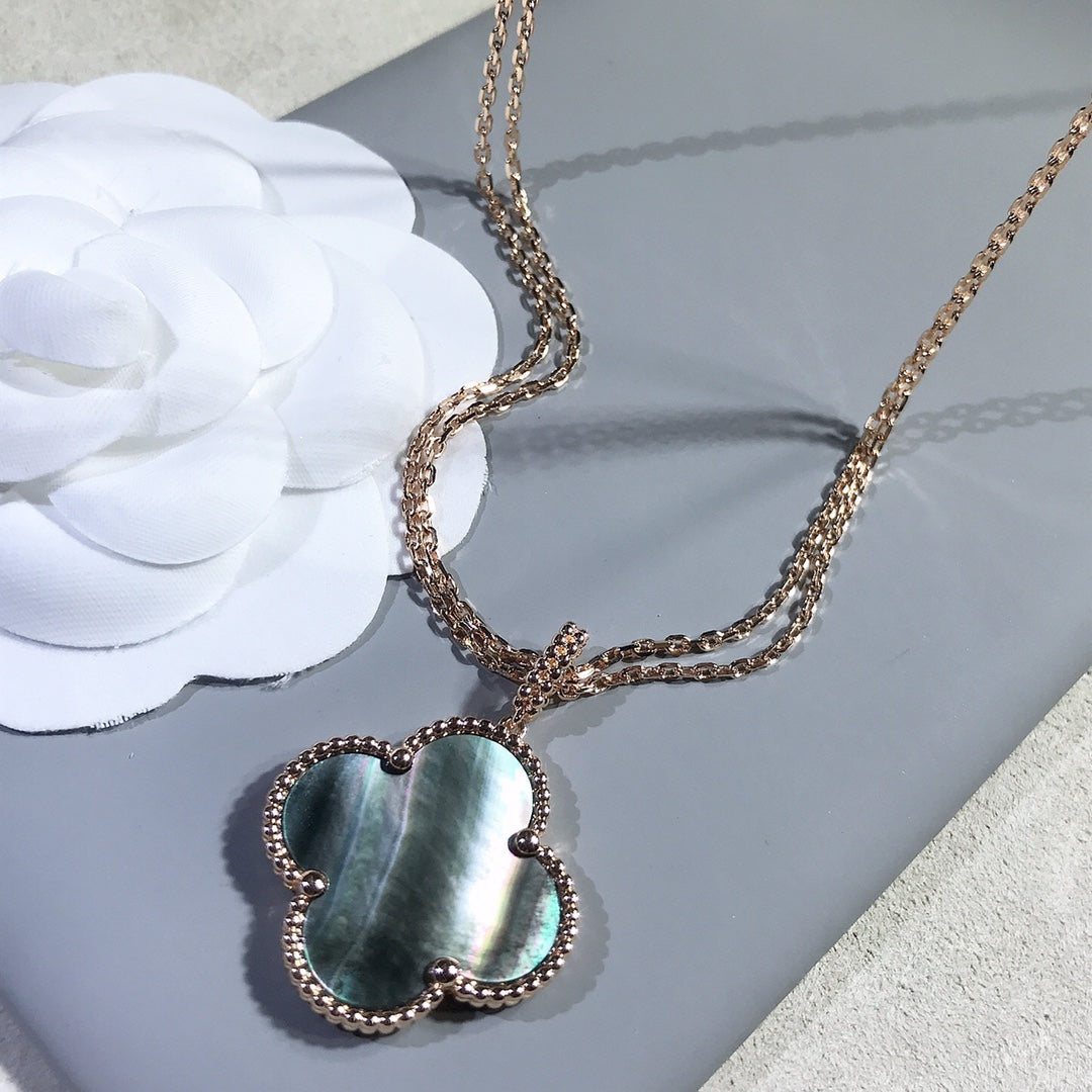 [AuraEcho]CLOVER 25MM GOLD DARK MOP BIG CLOVER NECKLACE