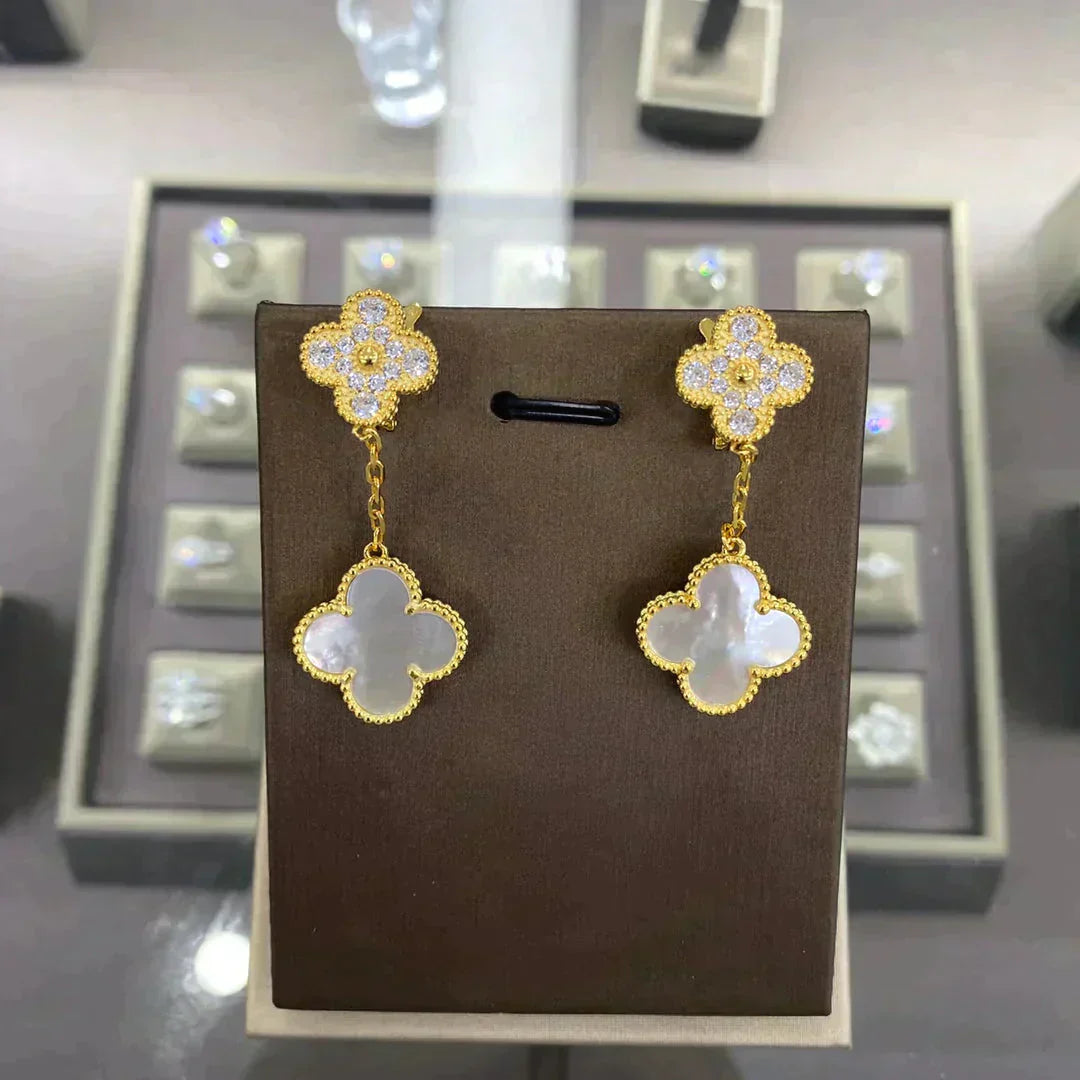 [AuraEcho]CLOVER  2 MOTIFS  DIAMOND  EARRINGS (MULTIPLE CHOICESç´