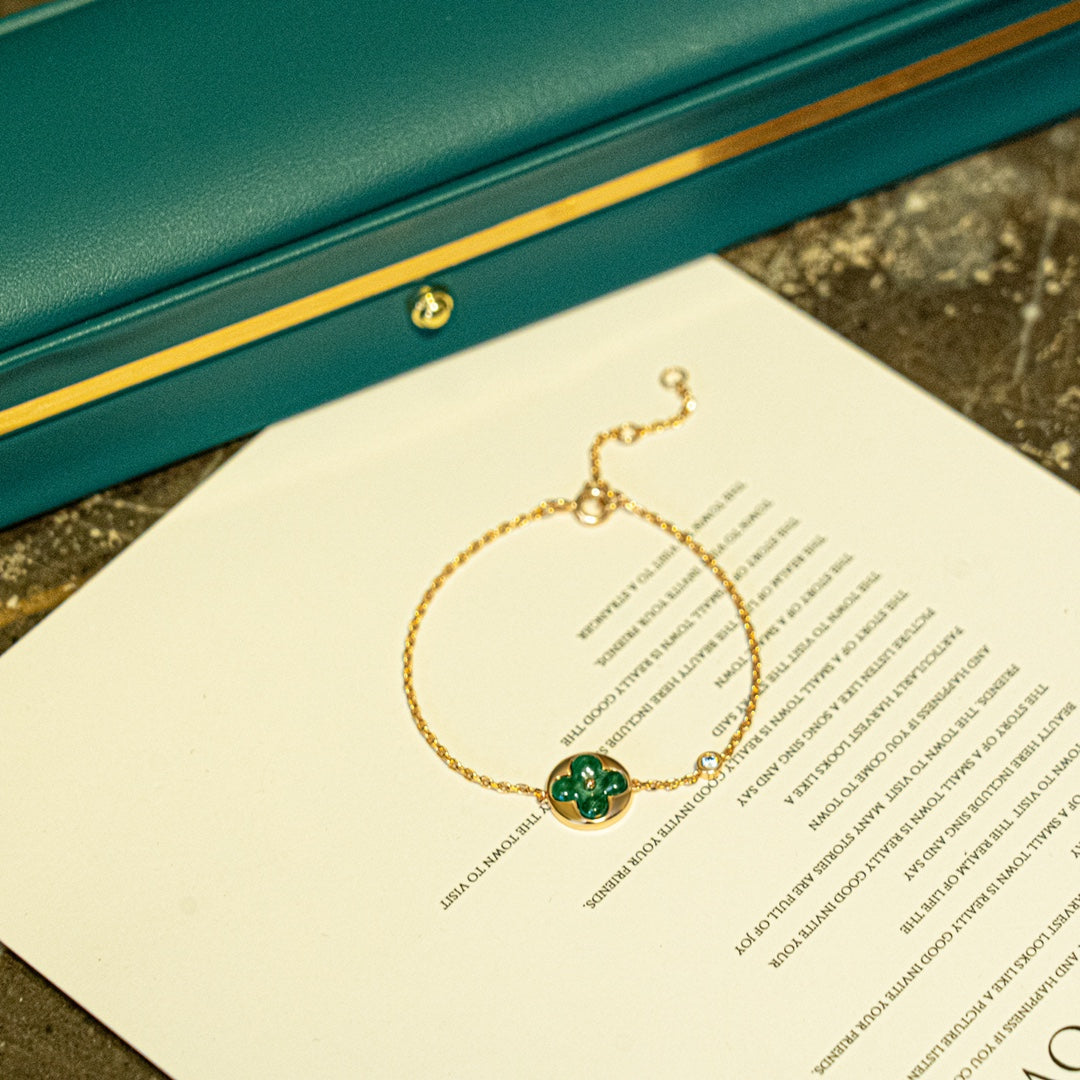 [AuraEcho]SUN MALACHITE 1 DIAMOND PINK GOLD BRACELET
