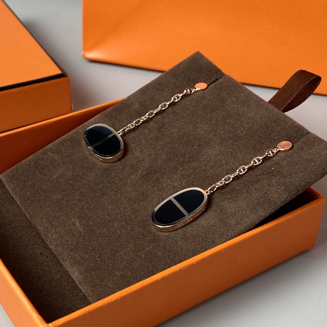 [AuraEcho]CHAINE VERSO BLACK CERAMIC EARRINGS