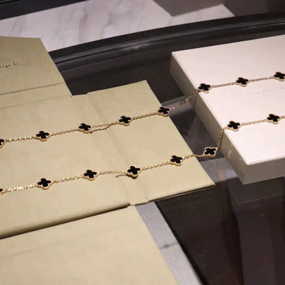 [AuraEcho]CLOVER 20 MOTIFS ONYX NECKLACE