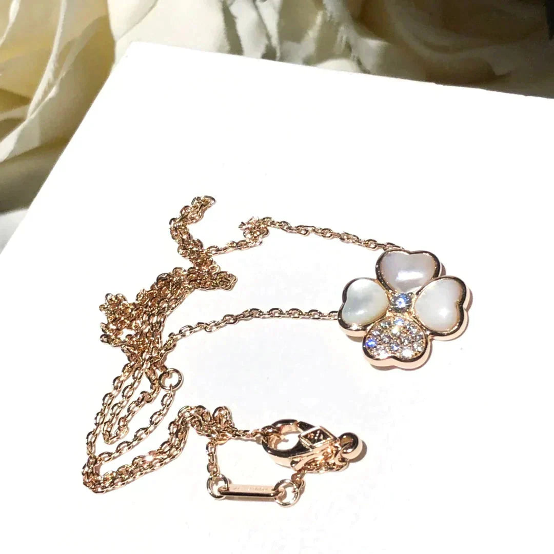 [AuraEcho]CLOVER MOP DIAMOND ROSE GOLD NECKLACE