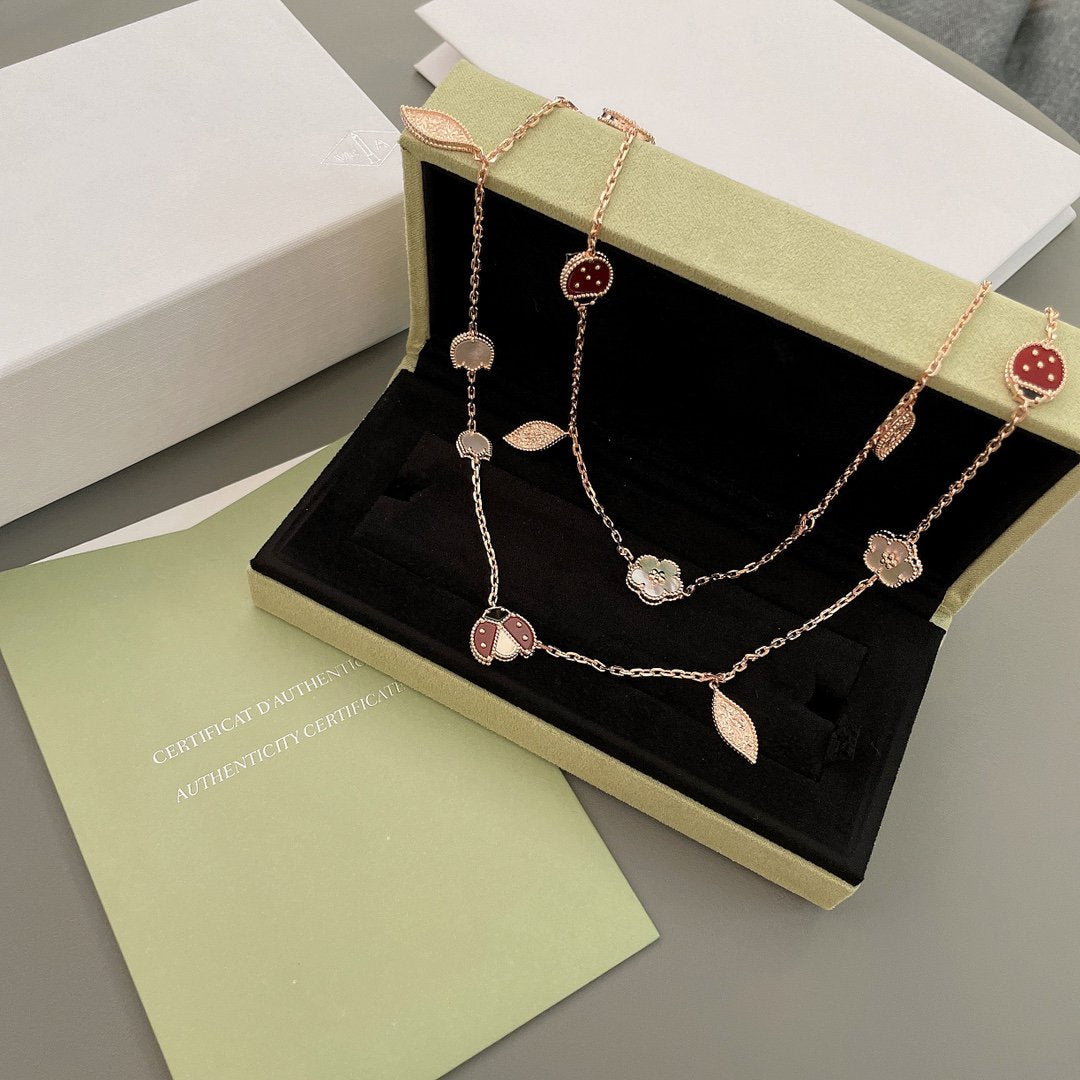 [AuraEcho]LUCKY SPRING 15 MOTIFS ROSE GOLD NECKLACE
