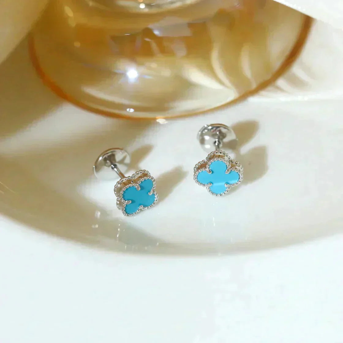 [AuraEcho]CLOVER MINI 9.5MM ONYX STUD EARRINGS SILVER