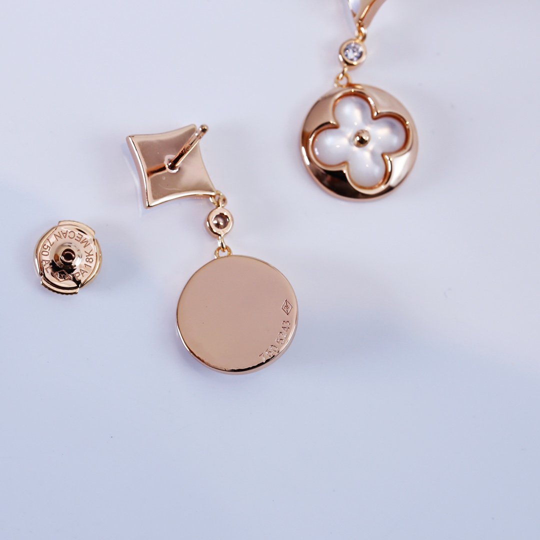 [AuraEcho]STAR AND SUN PINK GOLD MOP DROP EARRINGS