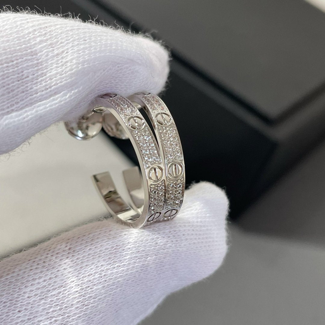 [AuraEcho]LOVE DIAMOND SILVER HOOP EARRINGS