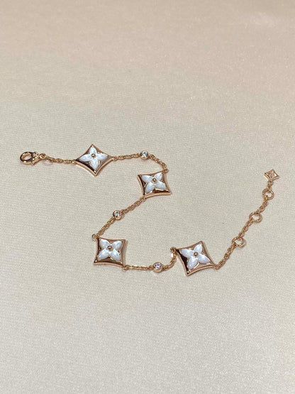 [AuraEcho]STAR 4 MOTIF MOP DIAMOND PINK GOLD BRACELET
