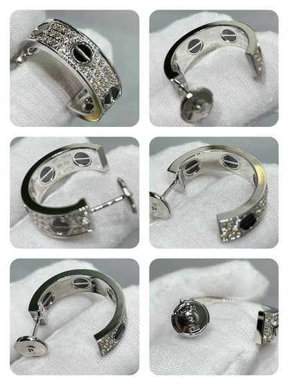 [AuraEcho]LOVE CERAMIC DIAMOND PAVED SILVER EARRINGS