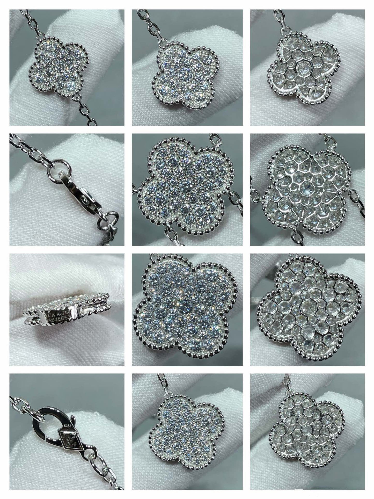 [AuraEcho]CLOVER 6 MOTIF DIAMOND PAVED NECKLACE