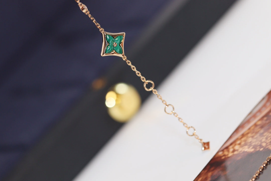 [AuraEcho]STAR AND SUN 4 MOTIF PINK GOLD MALACHITE BRACELET