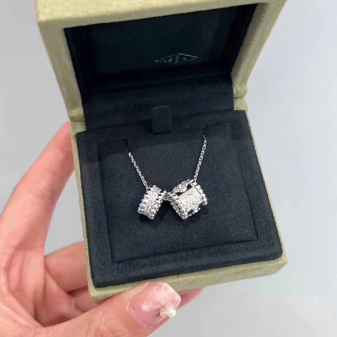 [AuraEcho]PERLEE DOUBLE PENDANT SILVER DIAMOND NECKLACE