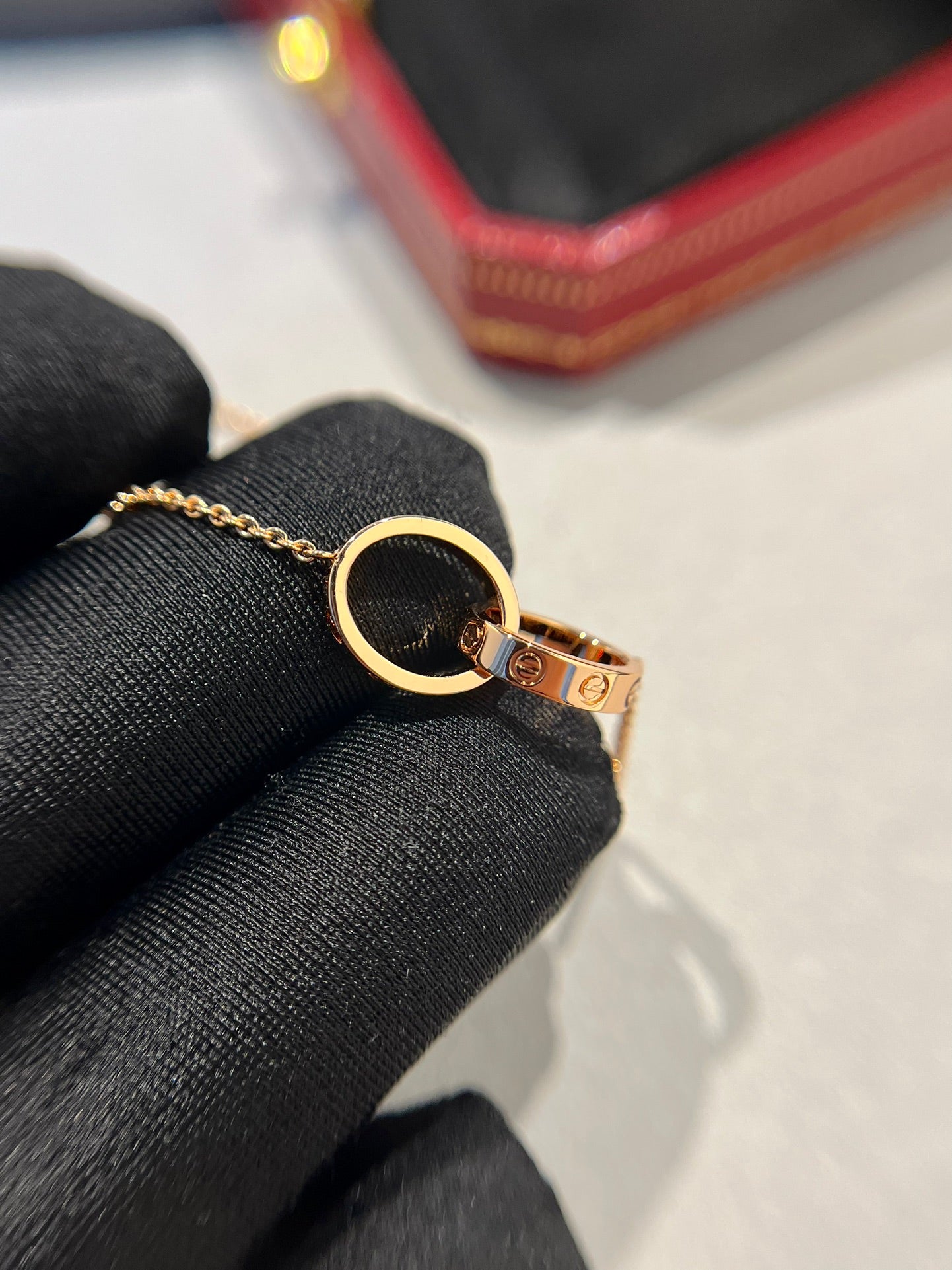 [AuraEcho]LOVE NECKLACE DOUBLE RING PINK GOLD