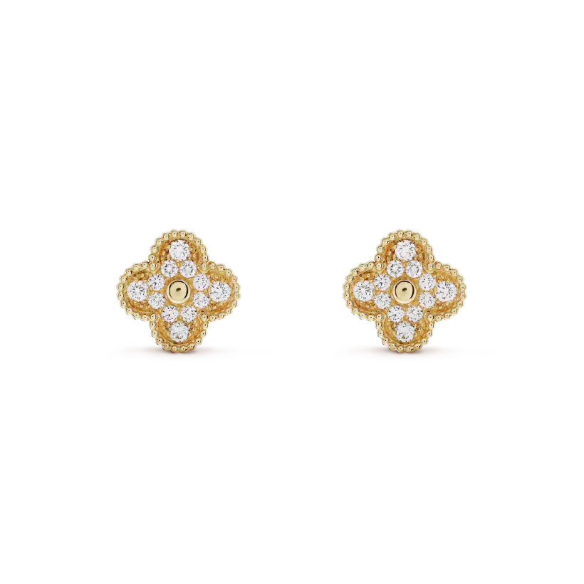 [AuraEcho]CLOVER MEDIUM 1 MOTIFS FUll DIAMOND EARRINGS