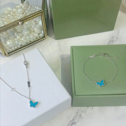 [AuraEcho]BUTTERFLY TURQUOISE BUTTERFLY BRACELET SILVER