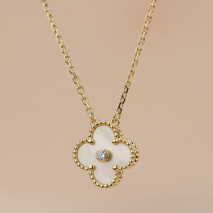 [AuraEcho]CLOVER 15MM DIAMOND GOLD MOTHER OF PEARL NECKLACE