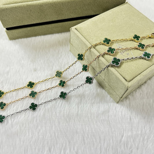 [AuraEcho]CLOVER 6 MOTIF MALACHITE BRACELET