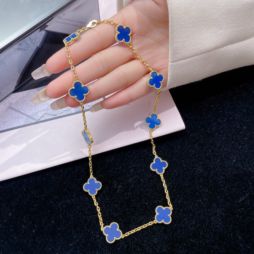[AuraEcho]CLOVER 10 MOTIFS BLUE AGATE NECKLACE