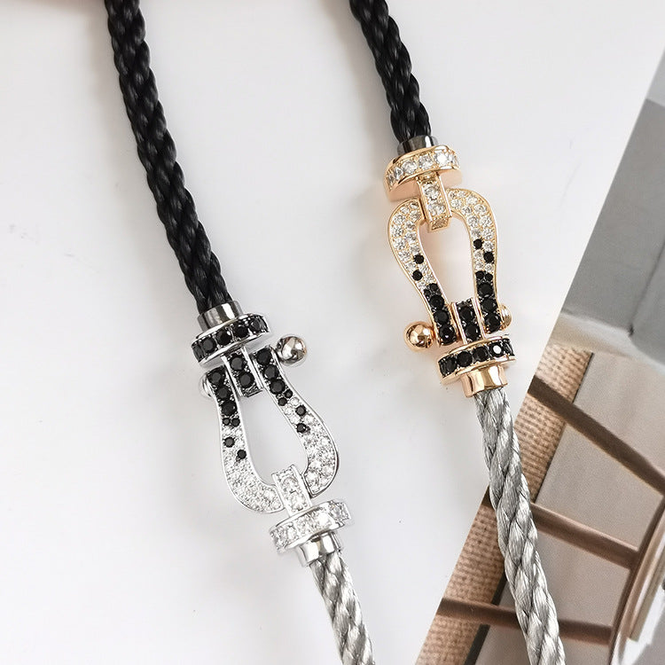 [AuraEcho]FORCE LARGE HORSESHOE BLACK WHITE DIAMOND BRACELET SILVER