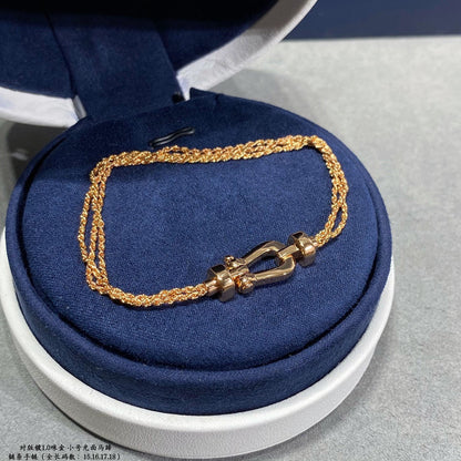 [AuraEcho]FORCE SMALL HORSESHOE  DIAMOND CHAIN ROPE BRACELET