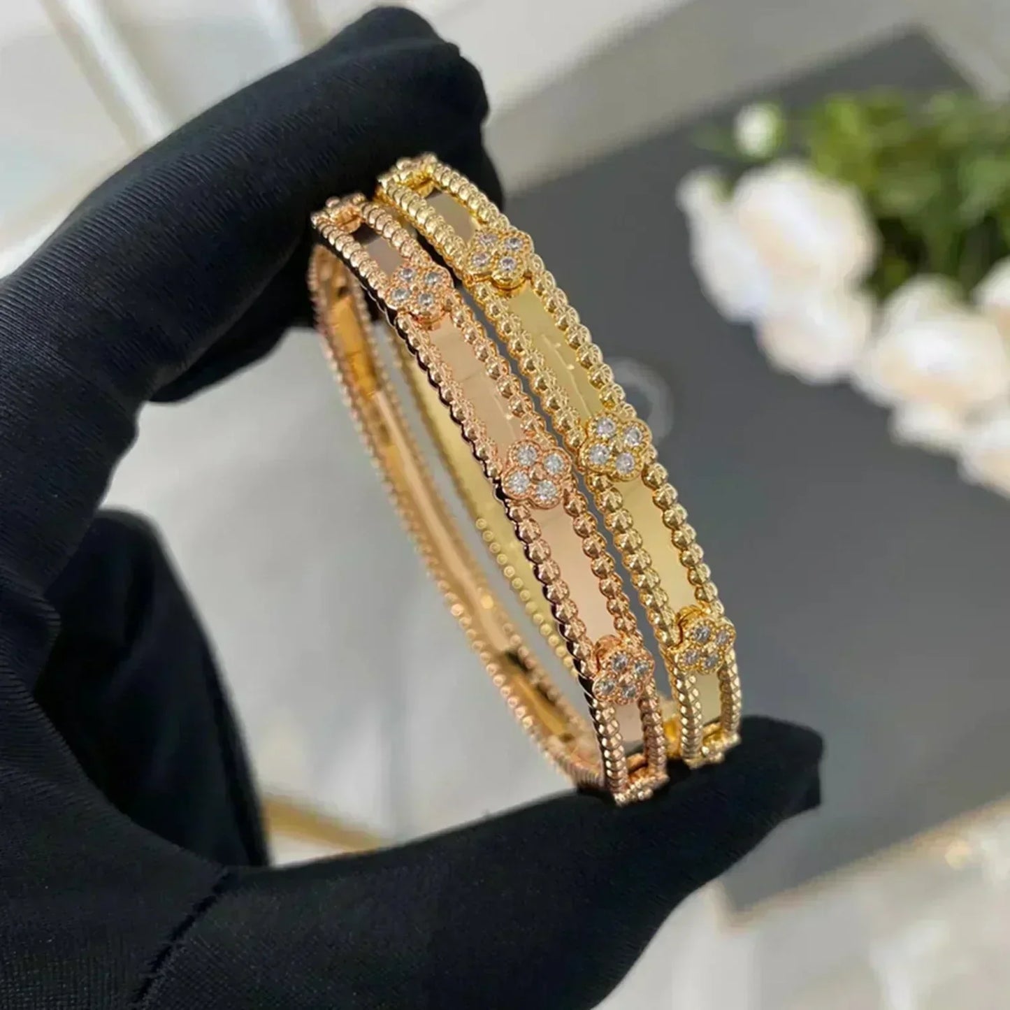 [AuraEcho]CLOVER BRACELET 4MM DIAMONDS