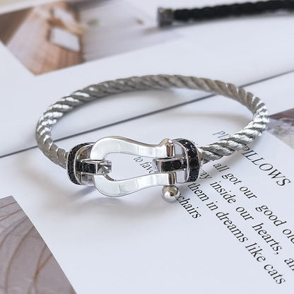 [AuraEcho]FORCE LARGE HORSESHOE BLACK DIAMOND BRACELET SILVER