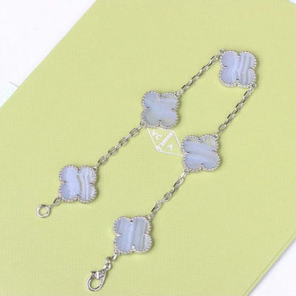 [AuraEcho]CLOVER  5 MOTIF PURPLE CHALCEDONY BRACELET SILVER