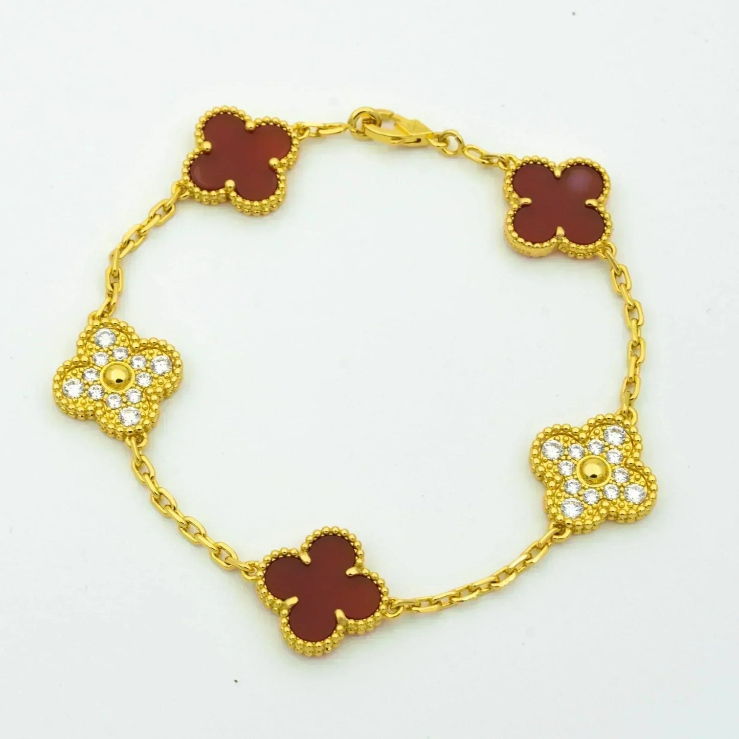 [AuraEcho]CLOVER 5 MOTIFS CARNELIAN DIAMOND BRACELET