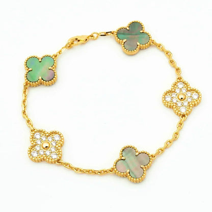 [AuraEcho]CLOVER 5 MOTIF GRAY MOP DIAMOND BRACELET