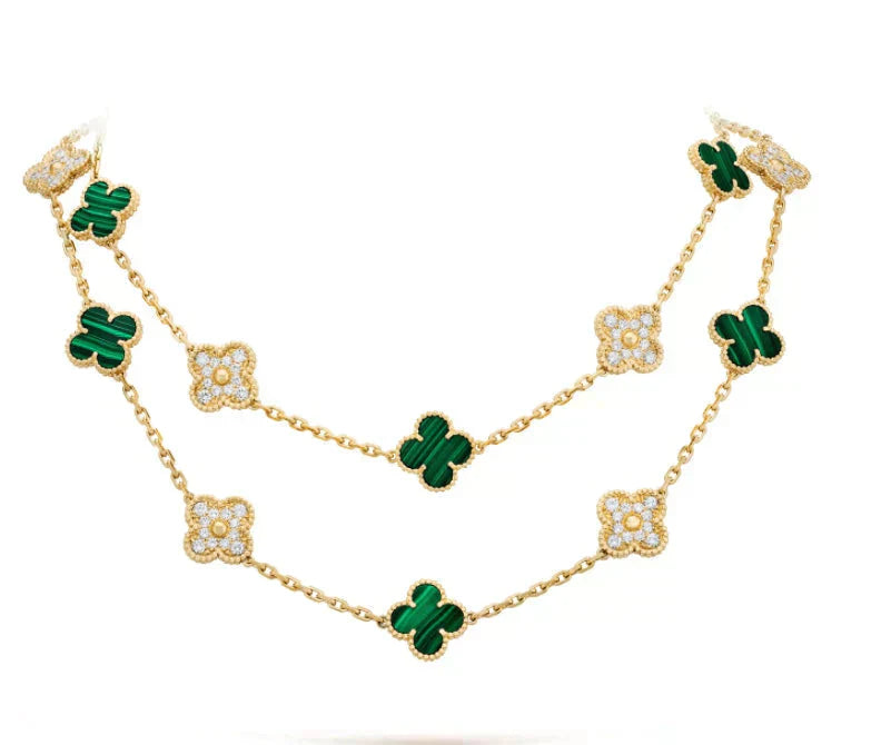[AuraEcho]CLOVER 20 MOTIFS MALACHITE DIAMOND NECKLACE