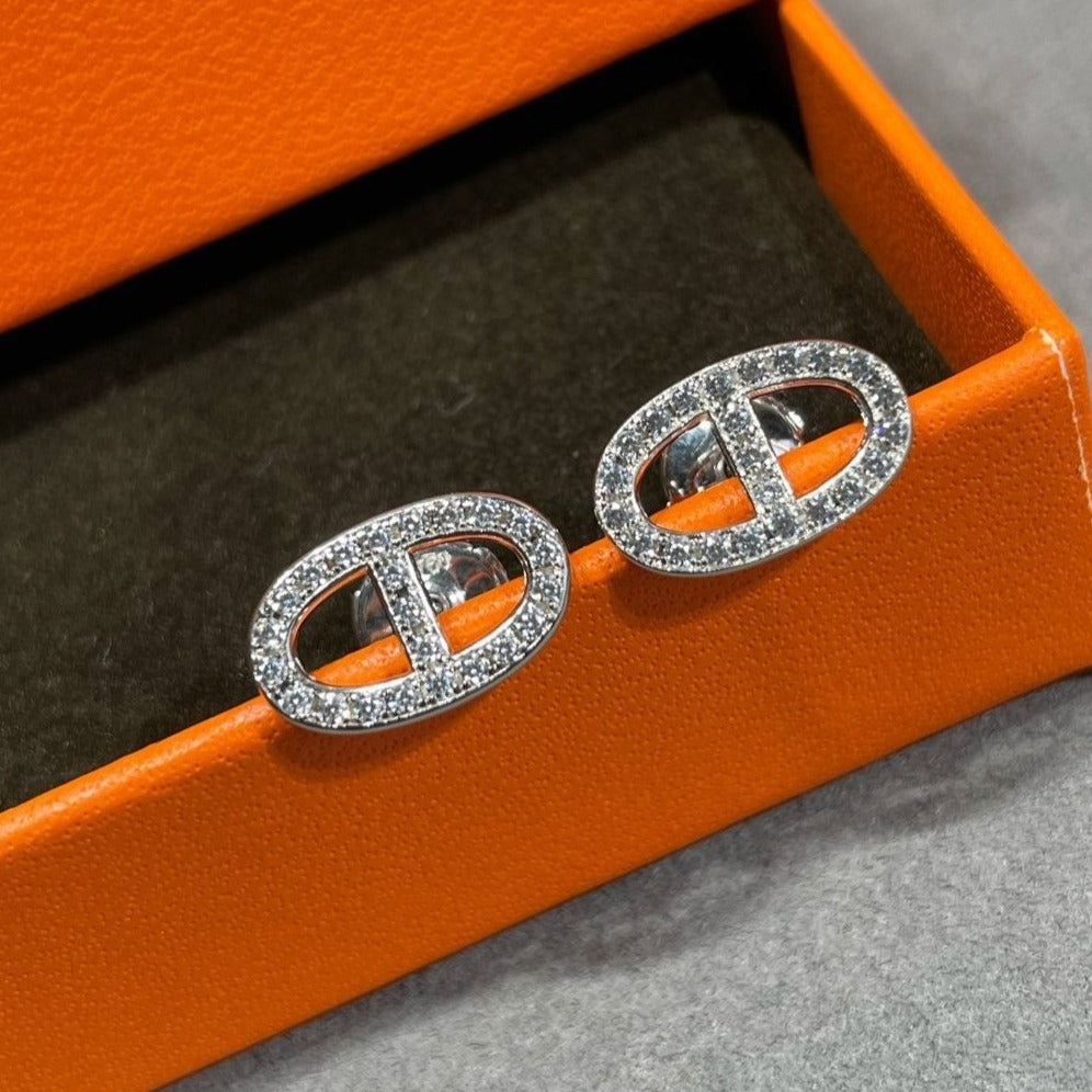 [AuraEcho]HM FULL DIAMOND PIG NOSE STUD EARRINGS