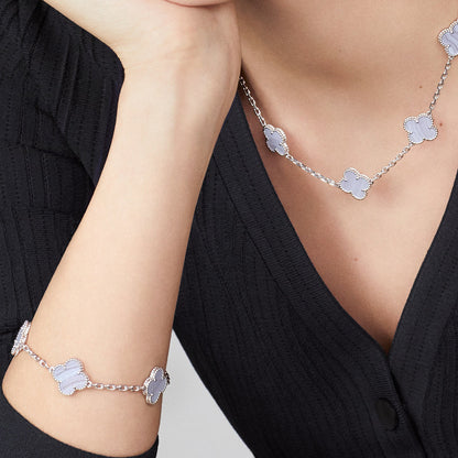 [AuraEcho]CLOVER 10 MOTIFS BLUE CHALCEDONY NECKLACE