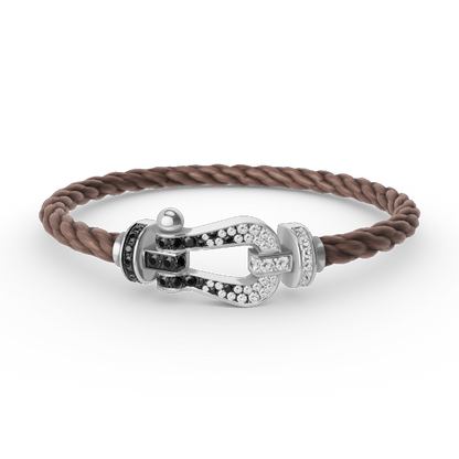 [AuraEcho]FORCE LARGE HORSESHOE BLACK WHITE DIAMOND BRACELET SILVER