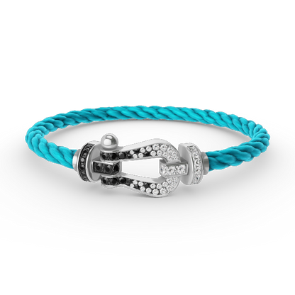 [AuraEcho]FORCE LARGE HORSESHOE BLACK WHITE DIAMOND BRACELET SILVER