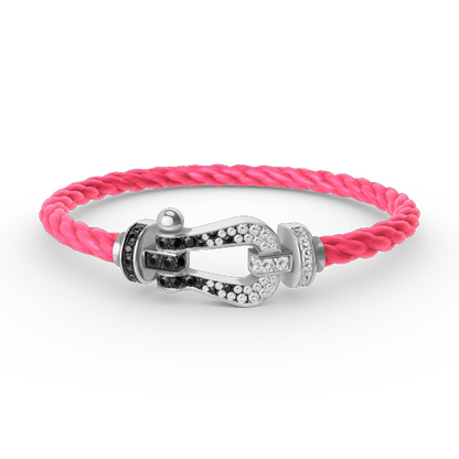 [AuraEcho]FORCE LARGE HORSESHOE BLACK WHITE DIAMOND BRACELET SILVER