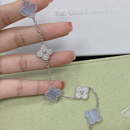 [AuraEcho]CLOVER  5 MOTIF DIAMOND PURPLE CHALCEDONY BRACELET SILVER