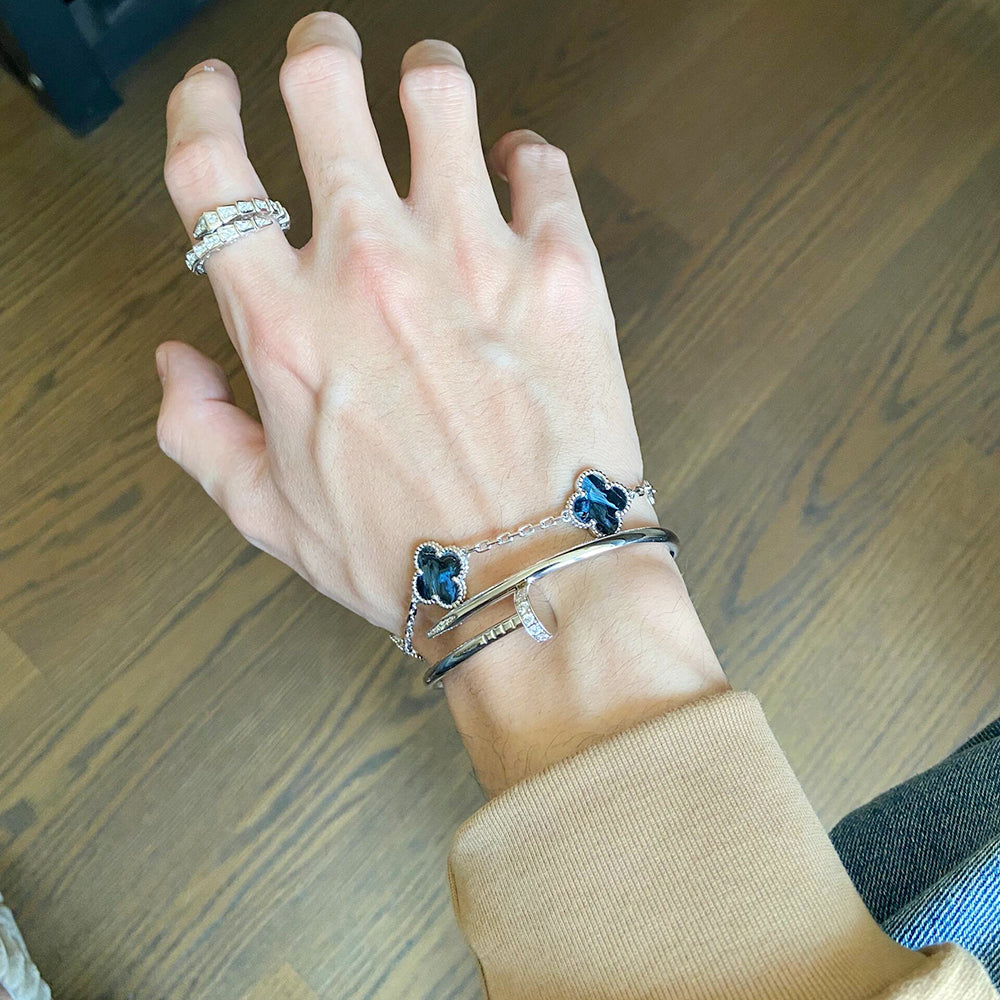 [AuraEcho]CLOVER 5 MOTIF PIETERSITE SILVER BRACELET