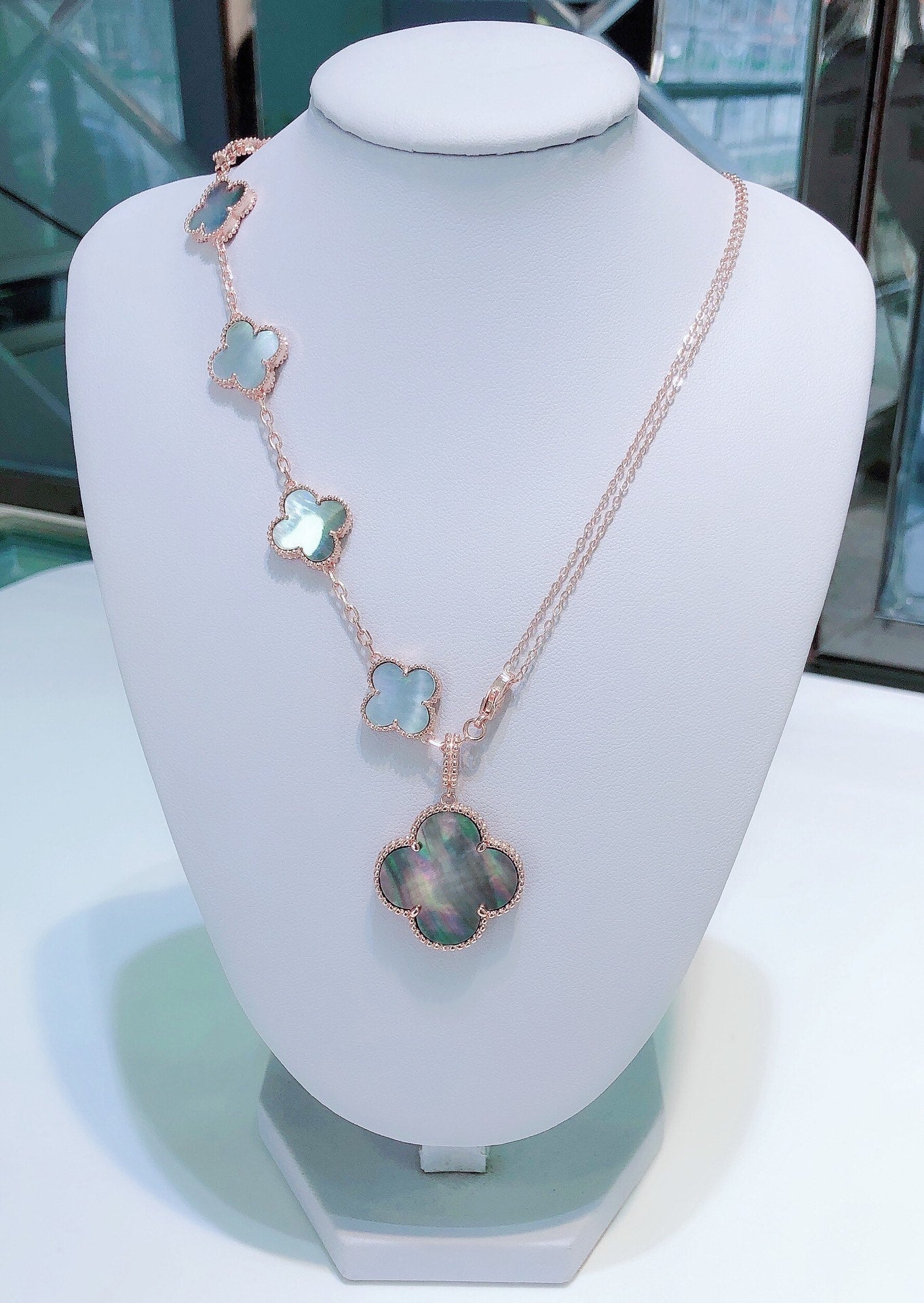 [AuraEcho]COMBINED BRACELET 5 MOTIFS AND NECKLACE DARK MOP ROSE GOLD